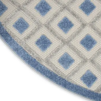 8' Blue And Gray Round Geometric Indoor Outdoor Area Rug
