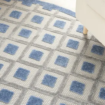 8' Blue And Gray Round Geometric Indoor Outdoor Area Rug