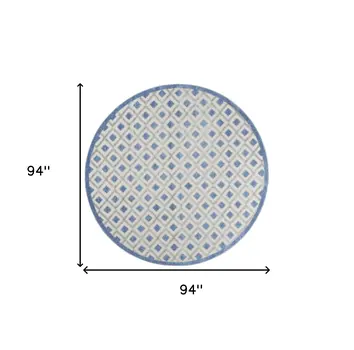 8' Blue And Gray Round Geometric Indoor Outdoor Area Rug