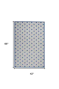 4' X 6' Blue And Gray Geometric Indoor Outdoor Area Rug