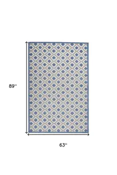 5' X 8' Blue And Gray Geometric Indoor Outdoor Area Rug