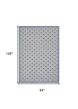 8' X 11' Blue And Gray Geometric Indoor Outdoor Area Rug