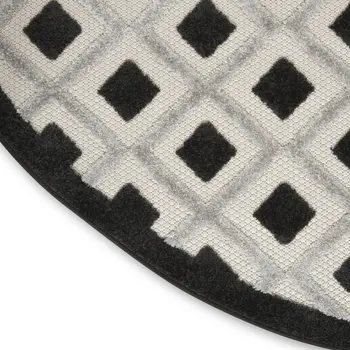 5' Black And White Round Geometric Indoor Outdoor Area Rug