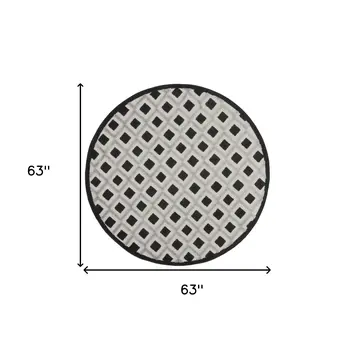 5' Black And White Round Geometric Indoor Outdoor Area Rug