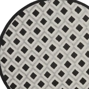 5' Black And White Round Geometric Indoor Outdoor Area Rug