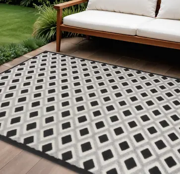 8' X 11' Black And White Geometric Indoor Outdoor Area Rug