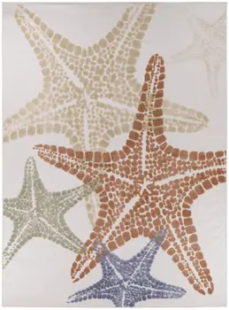 9' X 12' Ivory Blue Yellow Orange And Green Starfish Indoor Outdoor Area Rug