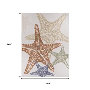 9' X 12' Ivory Blue Yellow Orange And Green Starfish Indoor Outdoor Area Rug