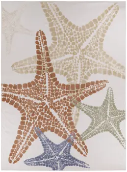 9' X 12' Ivory Blue Yellow Orange And Green Starfish Indoor Outdoor Area Rug