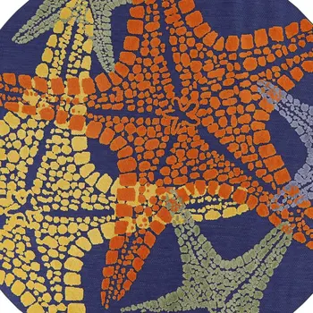 5' Blue Yellow And Orange Round Starfish Indoor Outdoor Area Rug