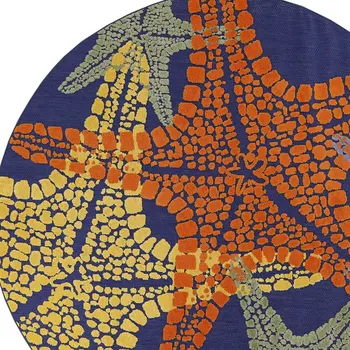 8' Blue Yellow And Orange Round Starfish Indoor Outdoor Area Rug