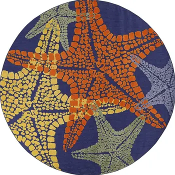 8' Blue Yellow And Orange Round Starfish Indoor Outdoor Area Rug