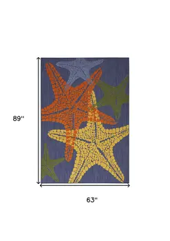 5' X 8' Blue Yellow And Orange Starfish Indoor Outdoor Area Rug