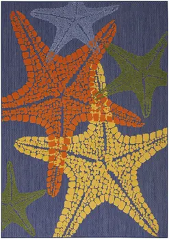 5' X 8' Blue Yellow And Orange Starfish Indoor Outdoor Area Rug