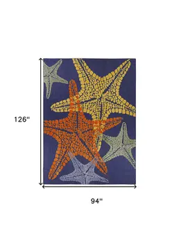 8' X 11' Blue Yellow And Orange Starfish Indoor Outdoor Area Rug