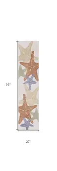8' Ivory Yellow Orange And Green Starfish Indoor Outdoor Runner Rug