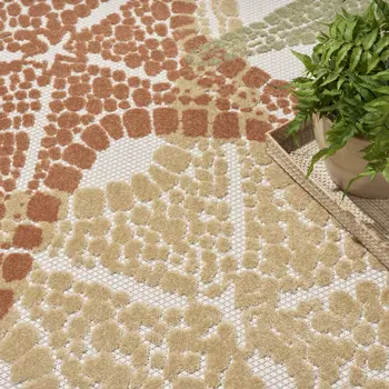 5' Ivory Yellow Orange And Green Round Starfish Indoor Outdoor Area Rug