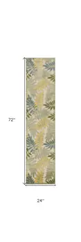 6' Green Yellow And Blue Palm Leaf Indoor Outdoor Runner Rug