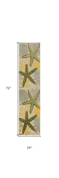 6' Green And Yellow Starfish Indoor Outdoor Runner Rug