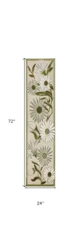6' Ivory And Green Floral Indoor Outdoor Runner Rug