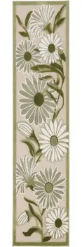 6' Ivory And Green Floral Indoor Outdoor Runner Rug