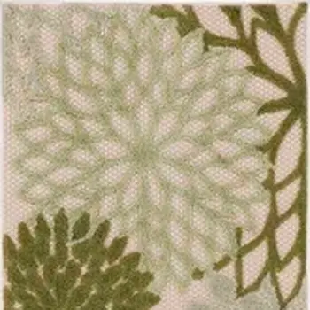 6' Ivory And Green Floral Indoor Outdoor Runner Rug