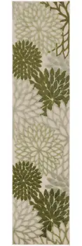6' Ivory And Green Floral Indoor Outdoor Runner Rug