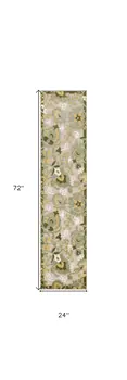 6' Ivory And Green Floral Indoor Outdoor Runner Rug