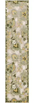 6' Ivory And Green Floral Indoor Outdoor Runner Rug