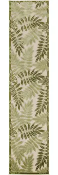 6' Ivory And Green Palm Leaf Indoor Outdoor Runner Rug