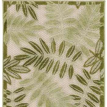 6' Ivory And Green Palm Leaf Indoor Outdoor Runner Rug