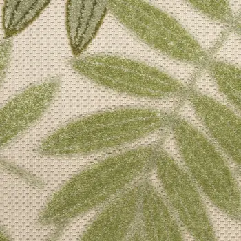 6' Ivory And Green Palm Leaf Indoor Outdoor Runner Rug