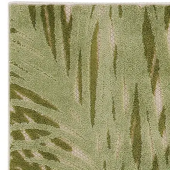 6' Ivory And Green Palm Leaf Indoor Outdoor Runner Rug