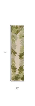6' Ivory And Green Palm Leaf Indoor Outdoor Runner Rug
