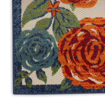 6' Ivory Blue And Orange Floral Indoor Outdoor Runner Rug