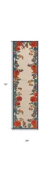6' Ivory Blue And Orange Floral Indoor Outdoor Runner Rug