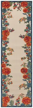 6' Ivory Blue And Orange Floral Indoor Outdoor Runner Rug