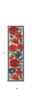 6' Ivory Blue And Orange Floral Indoor Outdoor Runner Rug