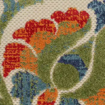 6' Ivory Blue And Orange Floral Indoor Outdoor Runner Rug