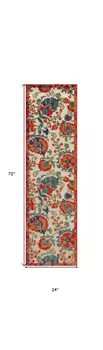 6' Ivory Blue And Orange Floral Indoor Outdoor Runner Rug