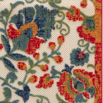 6' Ivory Blue And Orange Floral Indoor Outdoor Runner Rug