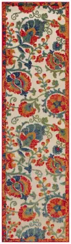 6' Ivory Blue And Orange Floral Indoor Outdoor Runner Rug