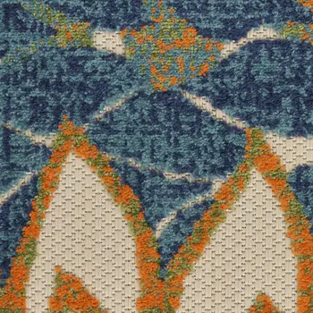 8' Ivory Blue Green And Yellow Floral Indoor Outdoor Runner Rug