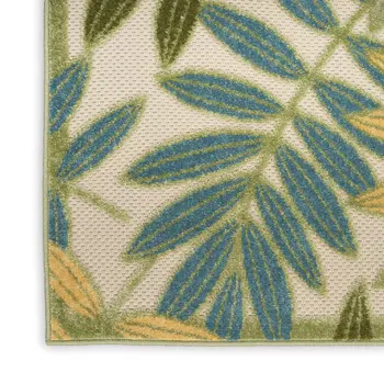 8' Green Yellow And Blue Floral Indoor Outdoor Runner Rug