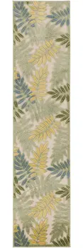 8' Green Yellow And Blue Floral Indoor Outdoor Runner Rug