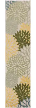 8' Green Yellow And Blue Floral Indoor Outdoor Runner Rug