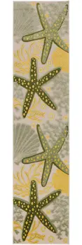 8' Green And Yellow Starfish Indoor Outdoor Runner Rug