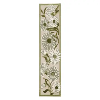 8' Ivory And Green Floral Indoor Outdoor Runner Rug