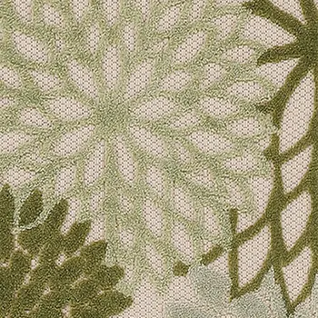 8' Ivory Green And Dark Green Floral Indoor Outdoor Runner Rug