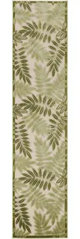 8' Ivory And Green Palm Leaf Indoor Outdoor Runner Rug